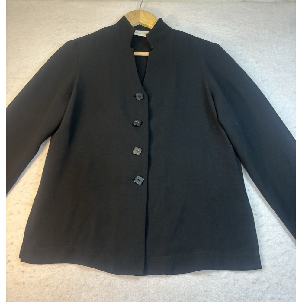 Liz Claiborne Blazer Jacket Women Sz S Black‎ L/SL Mandarin Collar Lightweight